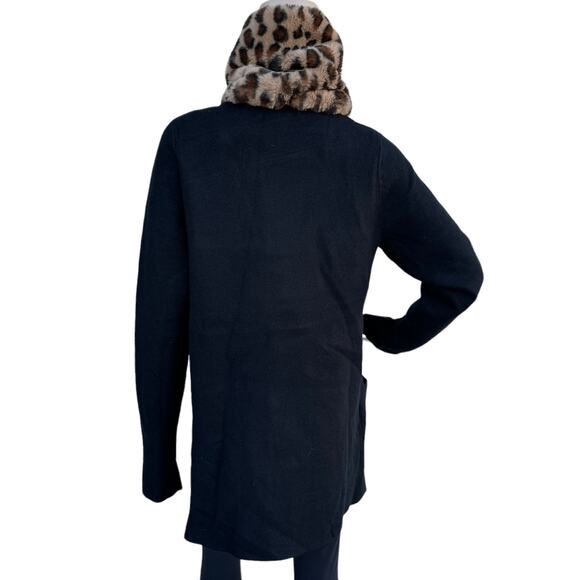 JNY Jones New York Black Knit Faux Fur Removable Collar One Button Cardigan L - Picture 5 of 10